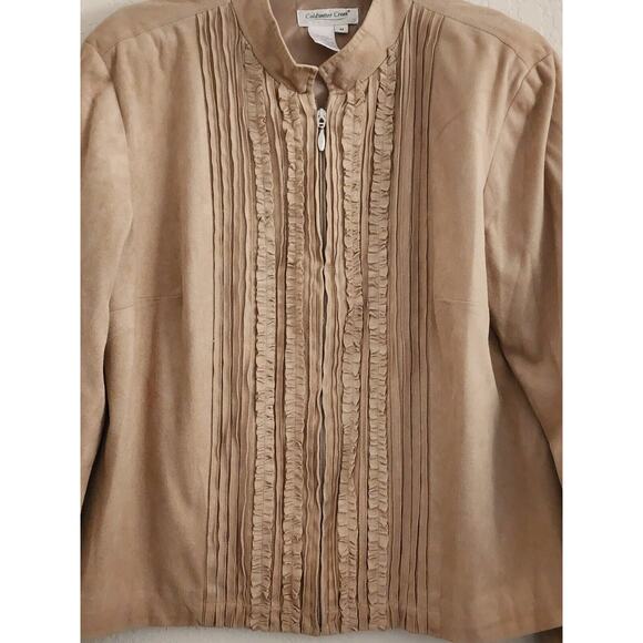 JACKET-COLDWATER CREEK-Faux Suede-Tan-Ruffled-Light Weight-Lined-MED - Picture 10 of 16